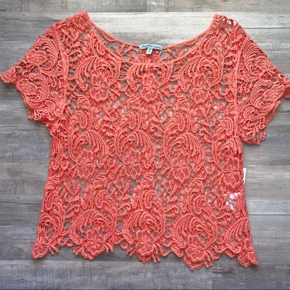 Charlotte Russe Orange Crochet Crop Top - Size Medium NWT
